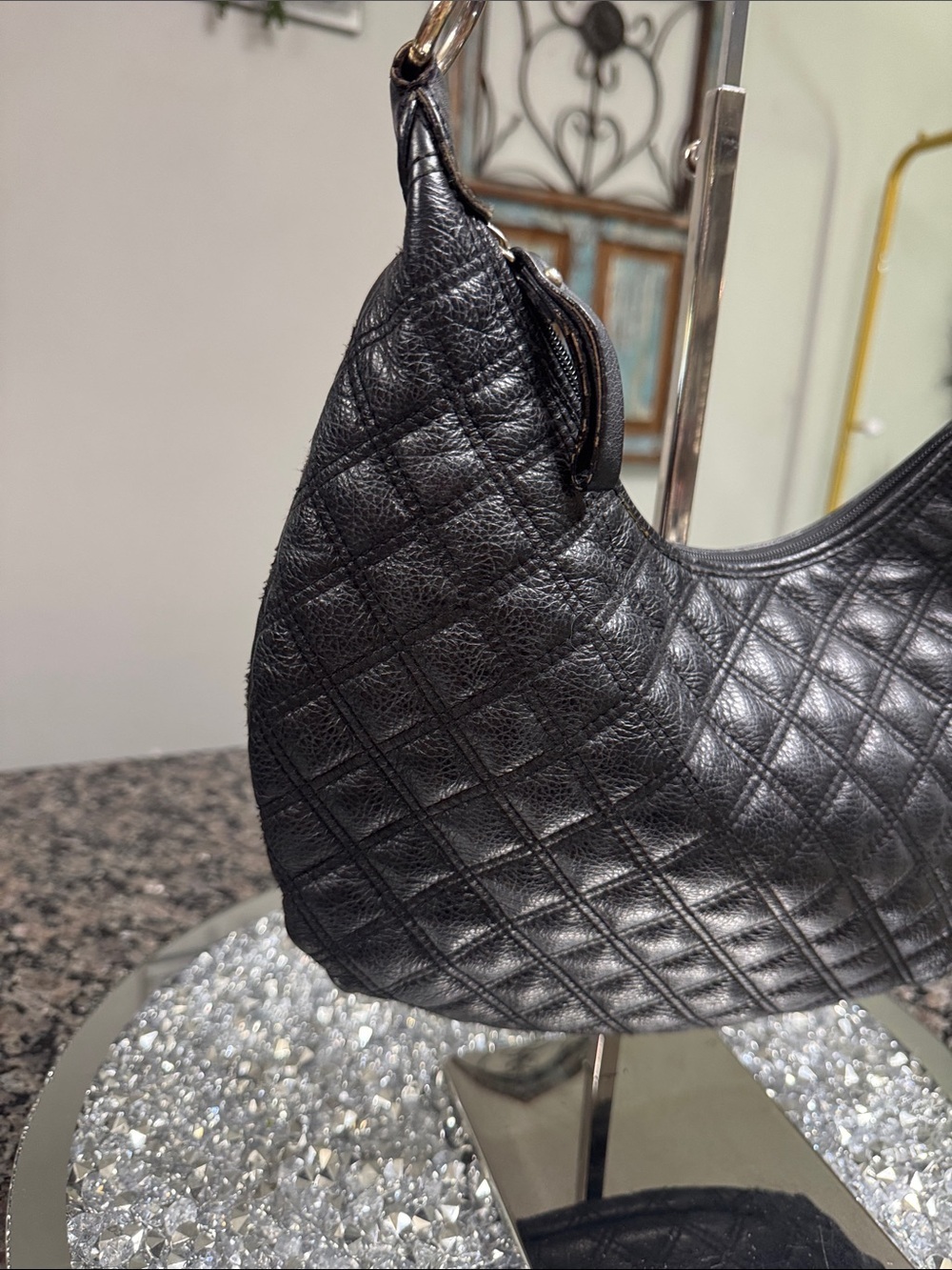 The Sak Black Quilted Leather Shoulder Bag with Brass Medallion chain strap - Picture 3 of 13
